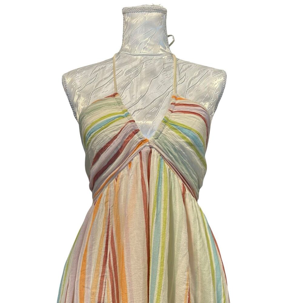 American Eagle Striped Halter Maxi Dress Medium Rainbow Resort - Picture 6 of 16